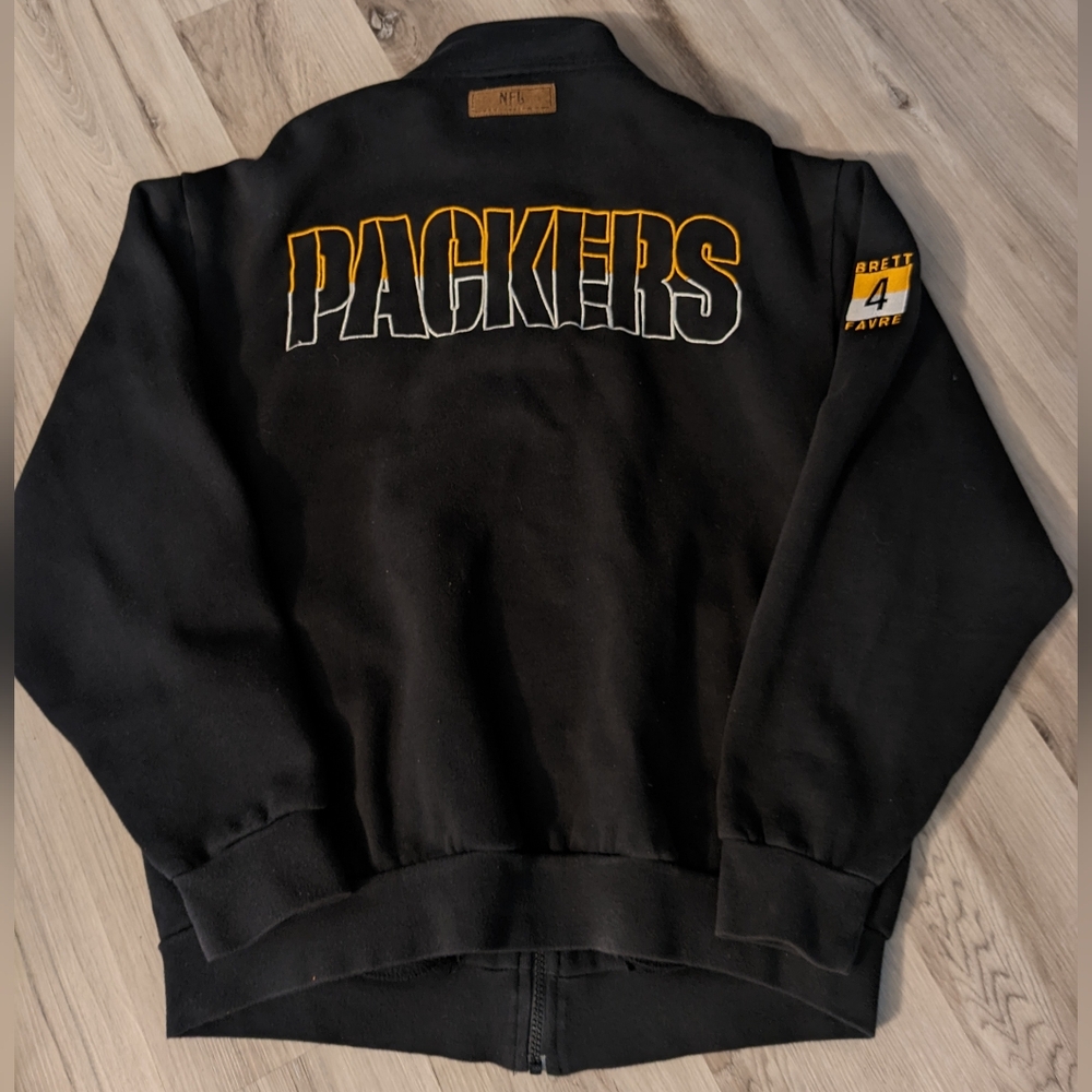 Vtg Green Bay‎ Packers Brett Favre Patch Full Zip Sweatshirt Jacket Size M